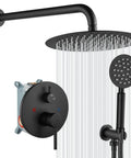 Rain Shower System With 10 Inch Round Showerhead And Handheld High Pressure Faucet Set In Matte Black Finish, includes valve
