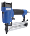 Heavy Duty Badass Workhorse Pneumatic Brad Nailer 18 Gauge 3 Eighth To 2 Inch Air Powered Nail Gun close-up with aluminum body.