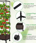 Self Watering Tomato Planter With Trellis For Patio, 55.9 Inch Raised Garden Bed showing features like fiberglass rods and mobility.
