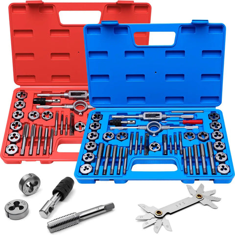 80 Piece Pro Grade Tap And Die Set With Metric And SAE Threading Tools Includes Wrenches Die Stock Thread Gauge Screwdriver And Carry Case