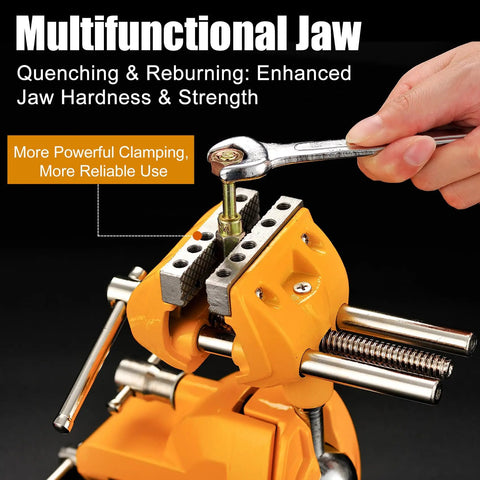 Tough As Nails Three Inch Heavy Duty Bench Vise With Rock Solid Steel Build, showcasing multifunctional jaw with enhanced strength.