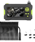 Dope 1080P HD Handheld Borescope With 4.3 Inch LCD Screen and LED lights, showing flexible cable and accessories for inspection.