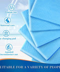 No Sweat 100 Pack Disposable Bed Pads For Pets Extra Large Waterproof Puppy Pee Pads With Gelling Polymer Super Absorbent And Odor Blocking Backing For Quick Cleanup stacked blue pads showing multiple uses.