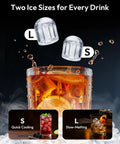 EUHOMY countertop ice maker with two bullet ice sizes (S and L); glass with ice and lemon.