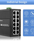 Rugged Industrial 12 Port Gigabit Ethernet Switch Unmanaged Outdoor Network with DIN Rail Mount