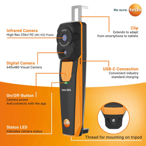 Wireless Thermal Imaging Camera For iPhone And Android With Carrying Pouch And USB C Cable, 256 x 192 resolution, side view