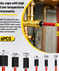 All Purpose Plumbing Repair Kit 6 Piece Set With Half To Two Inch Pipe Stoppers shown in use with pipes and gaskets.