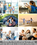Family traveling, camping, and enjoying beach using 12 Pack Space Saver Vacuum Compression Bags For Travel No Pump Required