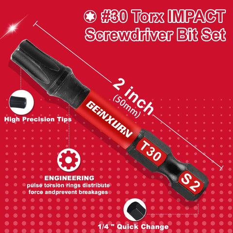 Impact Torx Screwdriver Bit Set Beefy 45 Piece Magnetic S2 Steel Driver Bits T10 Through T30 In Colorful Storage Box