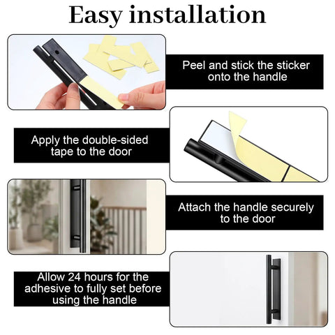 Image showing steps to install 40 Pack Peel And Stick Cabinet Handles With Double Sided Tape No Sweat Install Abs Plastic.