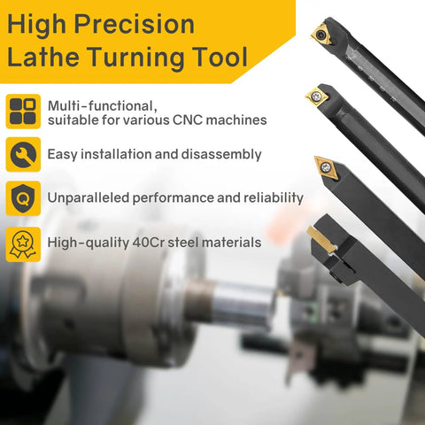 Pro Grade Indexable Lathe Turning Tool Kit With 21 Pieces Including 7 Tool Holders and 14 Carbide Inserts for Metalworking