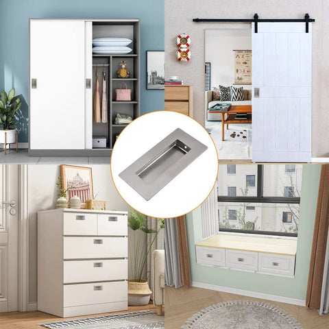 Brushed Nickel Flush Pull 2 Pack Stainless Steel Rectangle Sliding Door Handle With Hidden Screws for cabinets and wardrobes