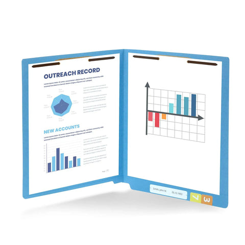 Blue end tab file folder with reinforced 2-prong fasteners displaying charts for Blue End Tab File Folders With Reinforced 2 Prong Fasteners For Dope Durable Medical Charts Receipts And Office Reports Organized Like A Boss Letter Size Blue 100 Pack Everyday Use.