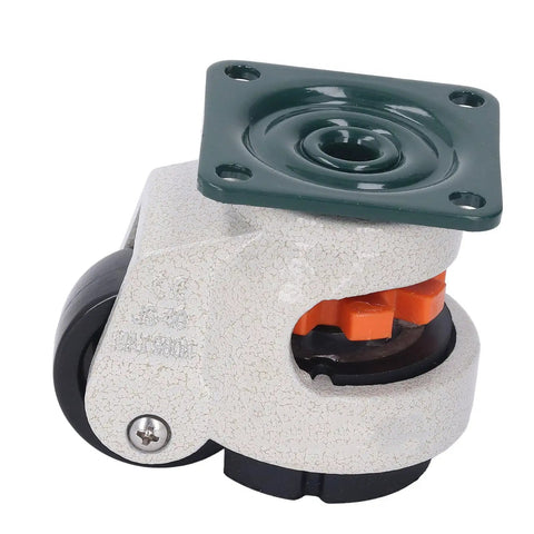 Heavy Duty Leveling Casters With No Sweat Ratcheting Height Adjustment And Ball Bearing Smooth Roll Wheels set view showcasing the wheel and mounting plate.