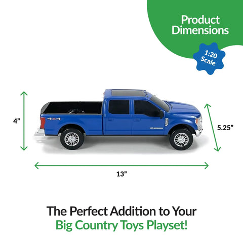 Realistic Ford Gooseneck Truck Toy And Trailer Hitch 1 To 20 Scale Farm Toy Set profile view with dimensions marked