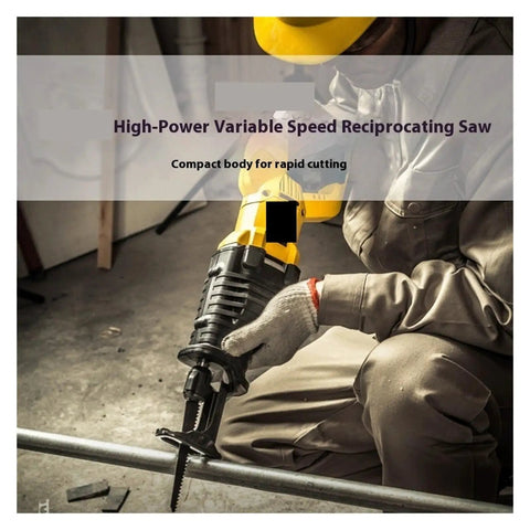 Cordless Reciprocating Saw Heavy Duty Power Tool For Wood Metal Pipe And Tree Branches Featuring Quick Blade Swap and Comfortable Grip in use for cutting metal.