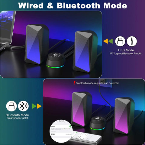 Bluetooth Computer Speakers With USB Power And 3.5mm AUX, Easy Control Pod, Dope Gaming Audio With Pulsing LED Flame Lights