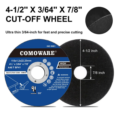 Ultra Thin 4.5 Inch Cut Off Wheel Set 50 Plus 2 Pack For Metal And Stainless Steel Cutting On Angle Grinders, Seven Eighths Inch Arbor