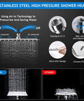 8 Inch Rain Shower Head Set With 11 Inch Adjustable Extension Arm And 5 Function Handheld Shower Head, High Pressure Spray To Beat Low Water Pressure, product features with air-in technology and ultra-thin design