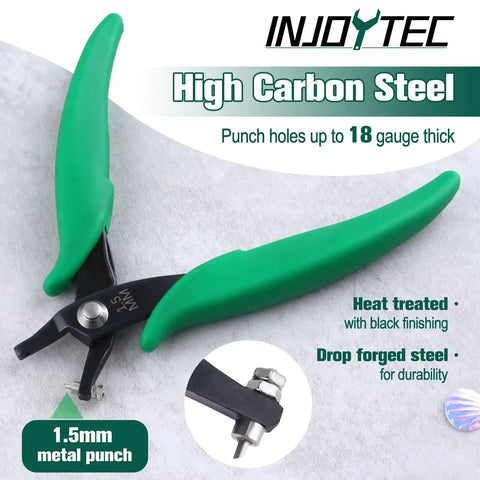 One Point Five Millimeter Metal Hole Punch Pliers For Jewelry And Beading Short Jaw Sheet Metal Tool with green PVC grips