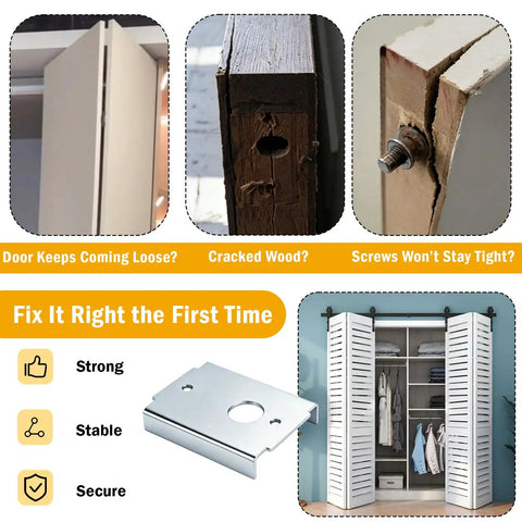 Kick The Wobble Out Of Your Closets With This Heavy Duty Bifold Door Repair Kit Featuring Reinforced Brackets Pivot Pins And Guide Wheels To Fix Stripped Holes And Keep Doors Gliding Slick Forever, showcasing cracked wood and hardware.