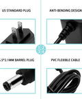 9V Power Supply Charger For Guitar Pedals That Works With Boss Roland Multi Effects And GT Series Units Includes 6 Foot Cord And Durable Design For Studio And Stage Use, showing US standard plug, anti-bending design, and flexible PVC cable.