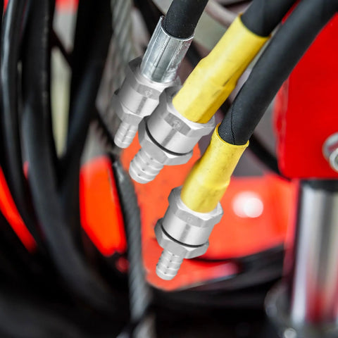 inline fuel check valves set attached to yellow and black hoses