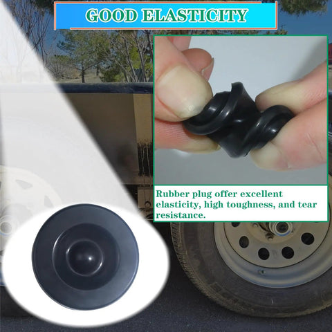 20 Pack Trailer Hub Grease Dust Cap Rubber Plug Set fits most 2000 to 7000 lbs Dexter EZ Lube Axles, shown for elasticity