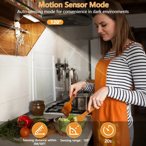 Under Cabinet Lights 2-Pack Wireless Magnetic Motion Sensor USB-C Rechargeable 1700mAh Battery in kitchen setup