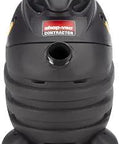 Heavy Duty 10 Gallon Contractor Wet Dry Vacuum With 6 Peak HP front view, showing durable construction and hose attachment point.
