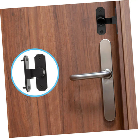 Four Pack Heavy Duty Sliding Door Lock With A Rock Solid 90 Degree Lever And Built Tough Construction on a wood door.