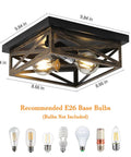 2 Pack Rustic Flush Mount Ceiling Light Fixtures With Industrial Metal Cage Design for kitchen, includes bulb size guide