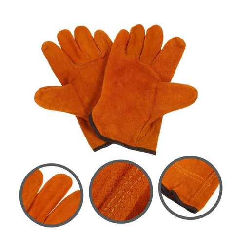 Rock Solid Full Leather Welding Gloves For Men And Women Electric Safety Gear With Daily Heavy Duty Grip showing durable orange suede material.
