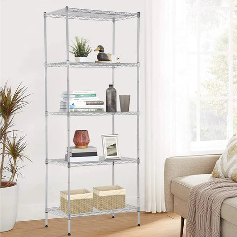 Super Rigged Five Tier Wire Shelving Rack Featuring 750 Pound Load Capacity Adjustable Heavy Duty Metal Storage Shelf Unit For Kitchen Office Garage Or Basement Work Flex System