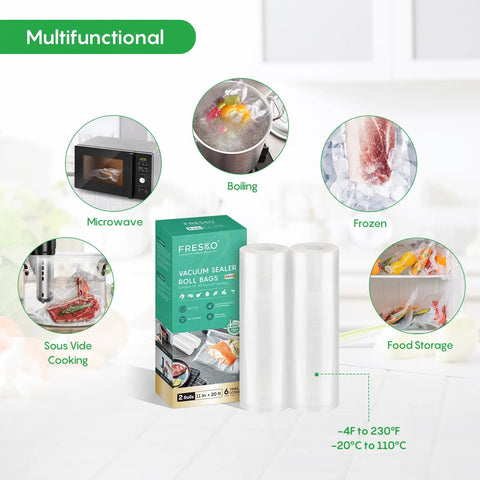 Vacuum Sealer Bags Rolls 2 Pack 11 Inch By 20 Foot Heavy Duty Storage Bags For Freezer And Sous Vide BPA Free Commercial Grade Keeps It Fresh And Ready Fits All Vacuum Sealers