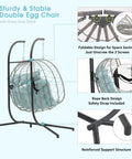 Two Person Egg Swing Chair With Stand For Indoor And Outdoor Patio Wicker Rattan Hanging Chair in Light Blue with detailed features