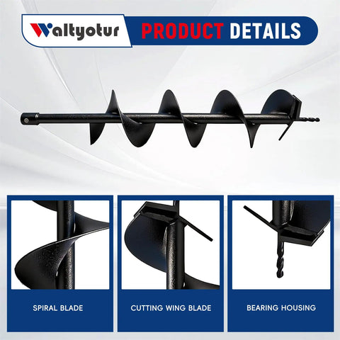 Heavy Duty Garden Auger Drill Bit Six By Thirty One Inch Spiral Hole Digger with cutting wing blade and bearing housing
