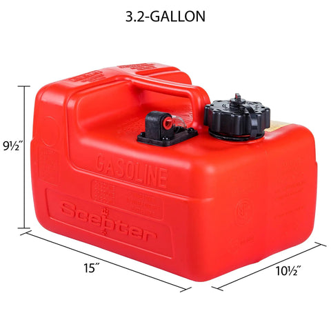 Three Point Two Gallon Portable Boat Fuel Tank With 2 Way Vented Cap Built In Fuel Gauge And Easy Grab And Go Pick Up Top Handle
