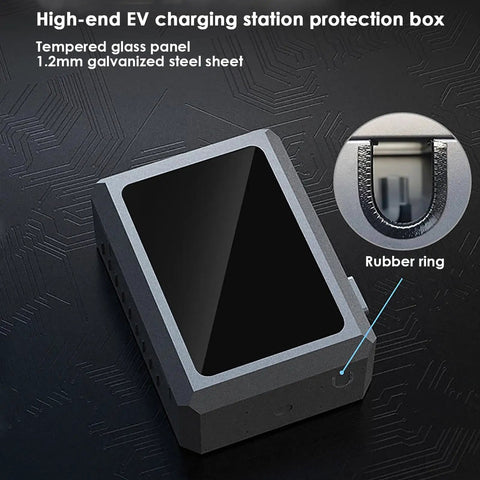 Heavy Duty Ev Charger Protection Box Wall Mount Storage Locker featuring integrated cable management, made of galvanized steel and tempered glass.