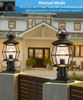 Dusk To Dawn Outdoor Post Light With Pier Mount Base 16.8 Inch Waterproof Hardwired 120V Oil Rubbed Bronze Post Lighting installed on driveway pillars