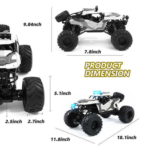 Dimensions of Amphibious RC Car One Eighth Scale 4WD Monster Truck That Rips Water And Land With Waterproof Chassis LED Lights