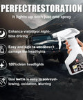 Automotive Headlight Restoration Fluid Kit For All Vehicles, held in hand, promoting clear vision on rugged terrain at night.