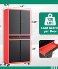 Beefy Metal Garage Storage Cabinet On Wheels With Rolling Tool Cabinet Adjustable Shelves And Drawer For Garage Home Office Or Utility Room Red Finish showing dimensions and load capacity