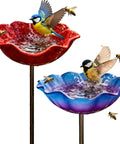 Handmade Metal Flower Garden Stake With Bird Bath And Bee Watering Station Totally Pollinator Friendly Yard Decor With Colorful Butterfly Bee Bath Bowl For Outdoor Gardens And Patios