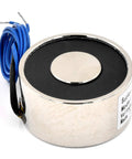 Beefy 12V 250N Suction Magnet Electromagnet Round 40x20mm Lifting Solenoid with blue wire visible for robotic use
