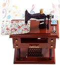 Handcrafted Vintage Sewing Machine Music Box With Wind Up Mechanism Matte Ornament featuring tactile gear details on desk