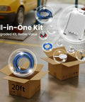 Dry Ice Blasting Machine Kit 2 In 1 With 26 Ft Hose And 44 Lb Hopper Long Reach Anti Clog System packaging with components