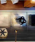 Heavy Duty Stainless Steel Bar Glass Rinser With High Pressure Flush Nozzle And Quick Drain Drip Tray on countertop view.