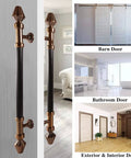 Long Two Side Push Pull Barn Door Handle In Bronze Finish, Interior And Exterior Round Wood Door Set, Adjustable 120cm To 88cm