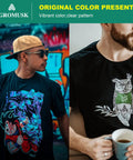 Two T-shirts with prints using Matte DTF Transfer Film for Sublimation and DTG Printing, 8.3 x 11.7 Inch, 50 Sheets PET Direct to Film Paper.